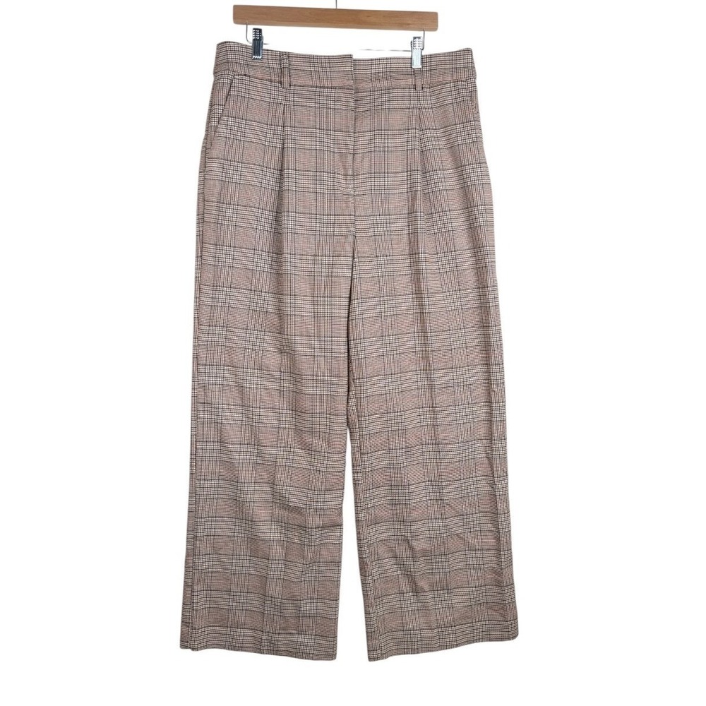 Loft The Peyton Glen Plaid Wide Leg Office Trousers size 14 Brown/Beige/Rust